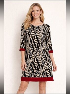 Black & White Dress with Red Trim